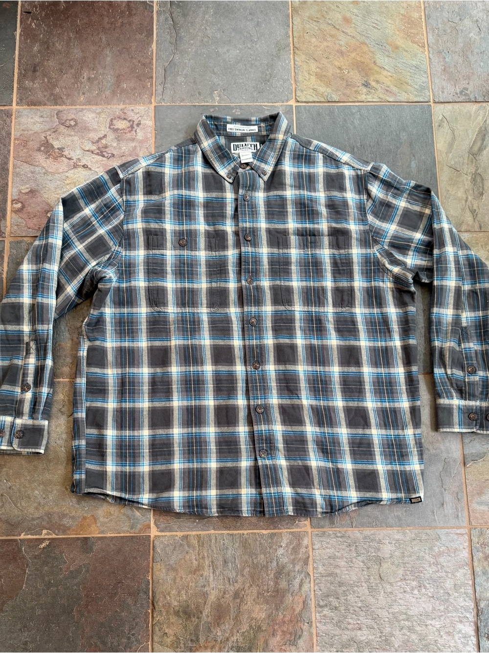 Duluth Trading Co Men's Plaid Button-Down Shirt in Blue and Gray